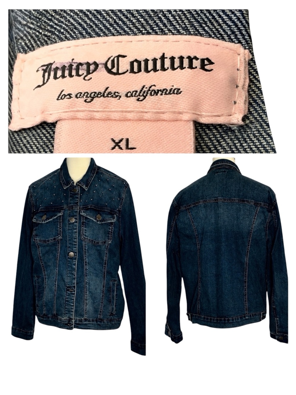 Juicy Couture Studded Stretch Denim Jacket XL NWT Y2K Rhinestone - Picture 10 of 14